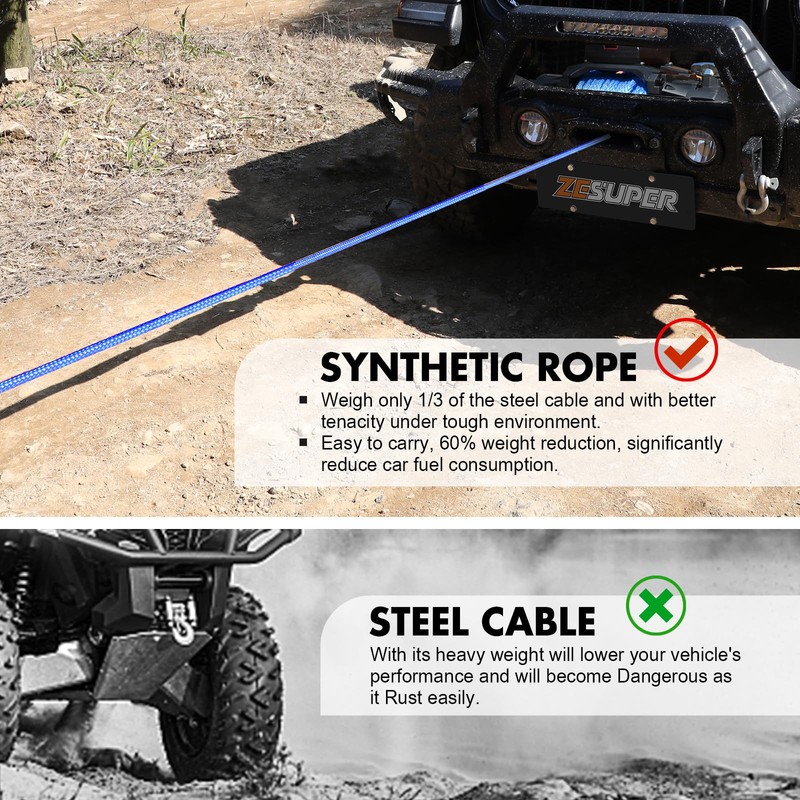 ZESUPER 3/8" x 100ft Synthetic Winch Rope Dyneema 12 Strand
