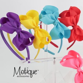 Motique Accessories Little Girls Headband With Side Grosgrain Bow - Blue