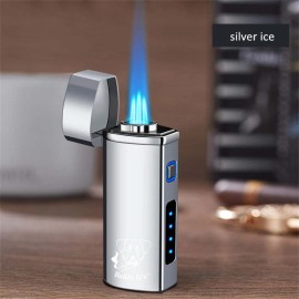 The Vintage Lighter Triple Flame Cigar Torch Lighter Butane Lighter With & Cigar Punch - Silver Ice