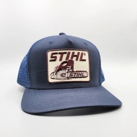 Vintage Truckers Stihl Hat, Retro Embroidered Stihl Chainsaw Logo Patch on Navy Snapback Trucker