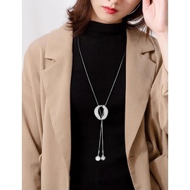 Tidefire Long Sweater Necklace Crystal Sweater Chain (Zircon Silver)