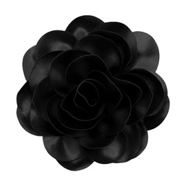 Dainty Satin Fabric Large Big Flower Brooches Pins 7.5in Silk Camellia Flower Brooches Lapel Pins for Women as Wedding Party Clothes Accessories Jewelry Gifts (Black)