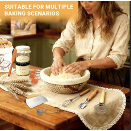 Acessorz Sourdough Bread Baking Supplies,Sourdough Starter Kit,2 Cotton Rope Banneton Proofing Basket,Bread Proofing Basket Making Tool Kit,Sour Dough Kit Tools,Baking Gifts for Women,Bakers,Wife,Mom