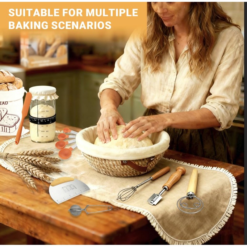 Acessorz Sourdough Bread Baking Supplies,Sourdough Starter Kit,2 Cotton Rope Banneton