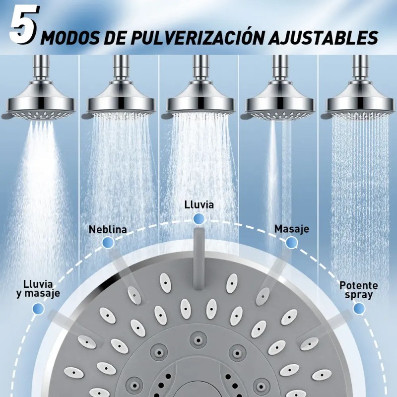 Ducha De Alta Presión De Acero Inoxidable Ajustable 5 Modos