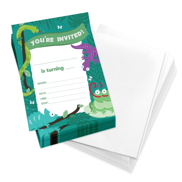Desert Cactus Reptile Style 3 Happy Birthday Invitations Invite Cards (25 Count) With Envelopes Girls Boys Kids Party (25ct)