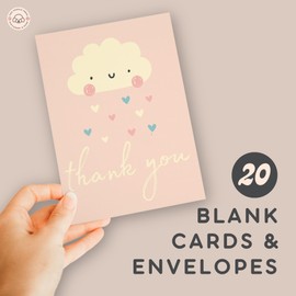 Two Poodle Press Baby Shower Thank You Cards, Sprinkle Baby Shower Thank You Cards in Pink, Baby Boy Sprinkle Cards with Envelopes, Baby Sprinkle Girl, Baby Shower Party Supplies (Pink & Cream)