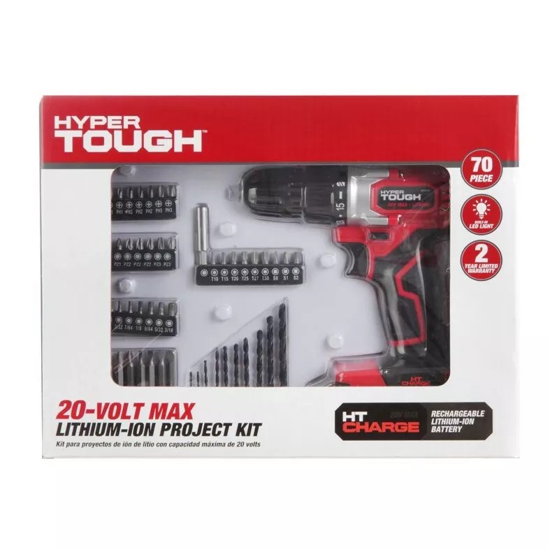 Hyper Tough 20V Max 3/8-in. Cordless Drill & 70-Piece DIY