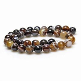 MJDCB Natural Stone Beads Coffee Stripe Agate Round Loose Beads for Jewelry Making DIY Bracelet Necklace (8mm)
