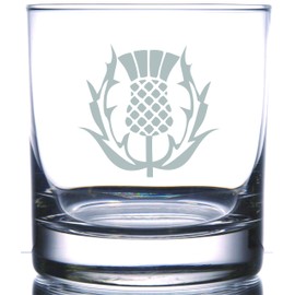 Scottish Thistle permanently etched on Rocks glass.