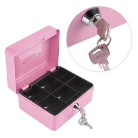 MAGT Padlock Box Steel Cash Box with Padlock Mini Household Portable Box with Key Pink