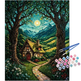 TOCARE Cabin Paint by Numbers Kit for Adults, Cabin in The Moonlit Forest Adult Paint by Number Canvas,Adults' Paint-by-Number Kits Nature Scenery 16x20inch (Without Framed)