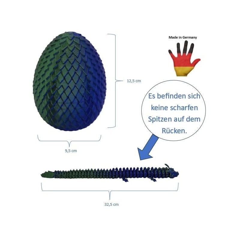 3D Printed Dragon Egg with Fire Dragon, Made in Germany,