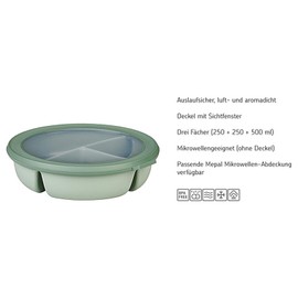 Mepal – Bento-Schüssel Starter-Set inkl. Mikrowellendeckel, Multischale mit 3 Fächern, rund Cirqula – Frischhaltedose luftdicht – Meal-Prep-Boxen & Vorratsdosen – Nordic blue
