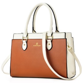 KURGOOL Handbags Purses for Women, Trendy Leather Dual-tone Tote Purse, Designer Handbag Shoulder Bag Top Handle Satchel Bags (Brown & White)
