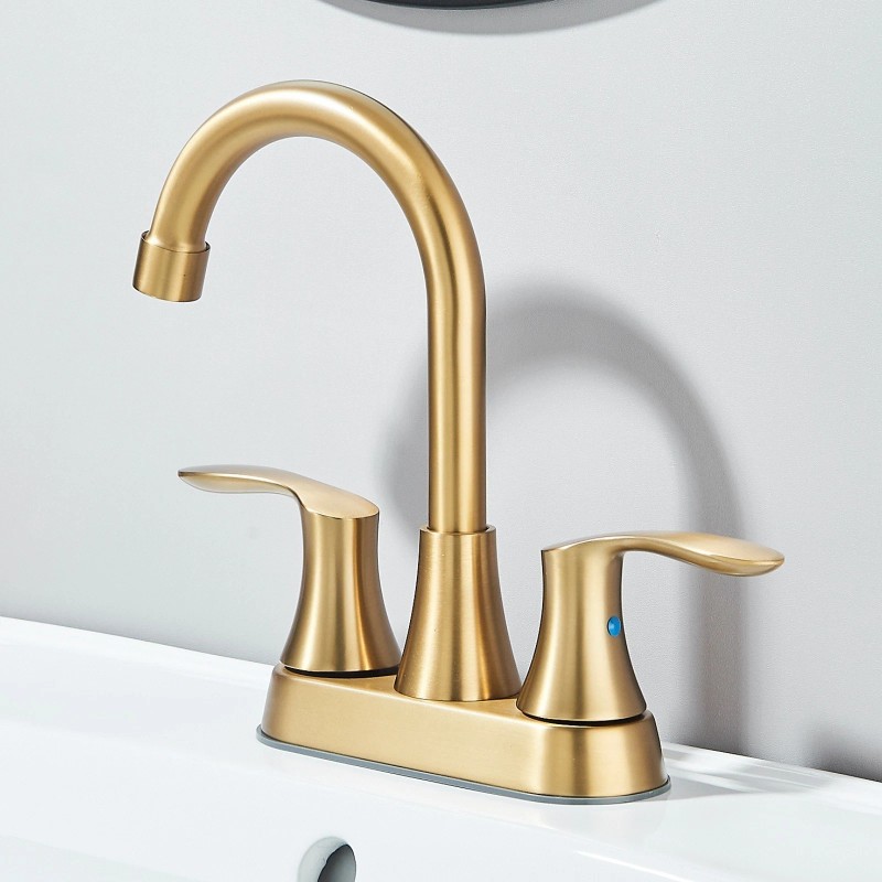 SHOWER-HOME Brushed Gold Bathroom Sink Faucet Waterfall 2-Handle Centerset Vanity