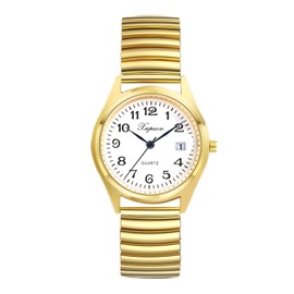 JewelryWe Women's Easy Reader Analog Watch Gold/Silver Plated Elastic Band Wristwatch for Christmas