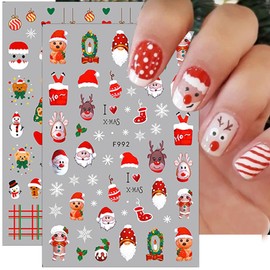 8 Sheets Christmas Nail Stickers 3D Cute Santa Claus Elk Nail Decals Self-Adhesive Xmas Tree Bell Snowman Snowflake Design Winter Nail Art Stickers for Women Christmas Nails DIY Holiday Nail Supplies