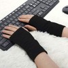 Pair Black Grid Fingerless Elastic Wrist Short Gloves Winter Mittens