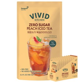 VIVID KITCHEN Peach Iced Tea Pouch Drinks – Zero Sugar, Zero Calories | Korean Convenience Store Drink | No Artificial Preservatives or Corn Syrup | 6.4 fl oz (10 Pouches) (10 Pouch, Peach Iced Tea)