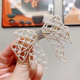 Avance Ribbon Pearl Hair Clip, Hair Accessory, Cute, Adult, Popular, Ribbon, Gold, Women's