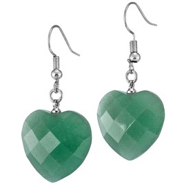 Nupuyai Love Heart Crystal Stone Drop Dangle Earrings for Women, Green Aventurine