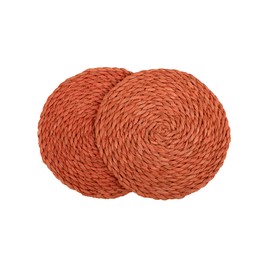 KAZI Essentials Boho Round Woven Trivets - Set of 2, Natural Wicker Raffia Hot Pads, Braided Heat Resistant Non-Slip Weave, Eco-Friendly Handmade by African Artisans (10" Round, Terracotta)