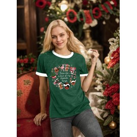 Christmas Shirts for Women Santa Graphic Tee Snowflake T Shirt Merry Christmas Tshirt Holiday Shirts Tops