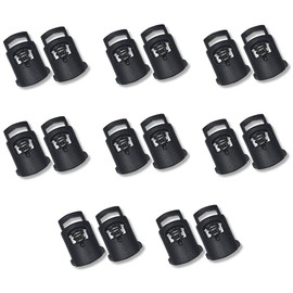 IBUNGEE LACES (Lace Locks Cord Locks Toggle Stop (Black, 8 Pairs, 16 Pcs)