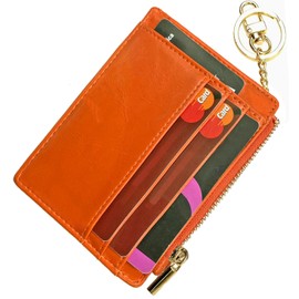 woogwin Womens Slim RFID Credit Card Holder Mini Front Pocket Wallet Coin Purse Keychain (Oil Orange)