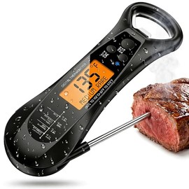 Termómetro de carne de lectura instantánea para cocinar, termómetro digital impermeable para alimentos con pantalla LCD retroiluminada, sonda larga, t