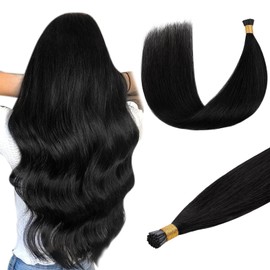 DOORES I Tip Hair Extensions Human Hair, Jet Black 50g/50s 18 Inch, Hair Extensions Real Human Hair Invisible I Tips Extensions Human Hair Natural Cold Fusion Hair Extensions Straight Hair Extensions