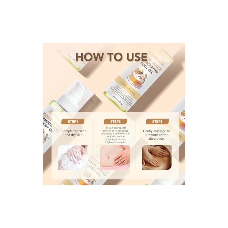 Aceite corporal Vanilla Cake, hidratante para piel seca con aceites