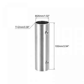 sourcing map Rail Pipe Fitting 2-Way 100mm Length 304 Stainless Steel Straight Connector Brushed for 25mm/1" OD Handrail Railing