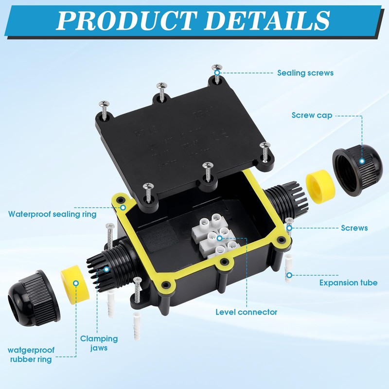 IP68 2-Way Waterproof Junction Box Outdoor Waterproof Cable Connector with