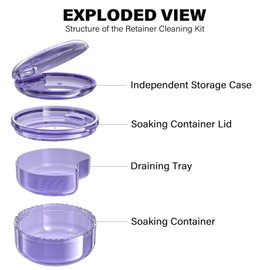 2-in-1 Retainer Case & Denture Cup for Soaking Dentures – Storage & Bath Case for Retainers, Mouth Guards, Night Guards, False Teeth – Lightweight PC Material, Travel-Friendly (Purple)
