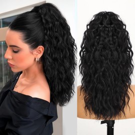 ORSUNCER Claw Clip Ponytail Extension 18" Curly Wavy Pony Tails Hair Extensions Layered Fluffy Clip on Hairpieces for Women Synthetic Pony Black