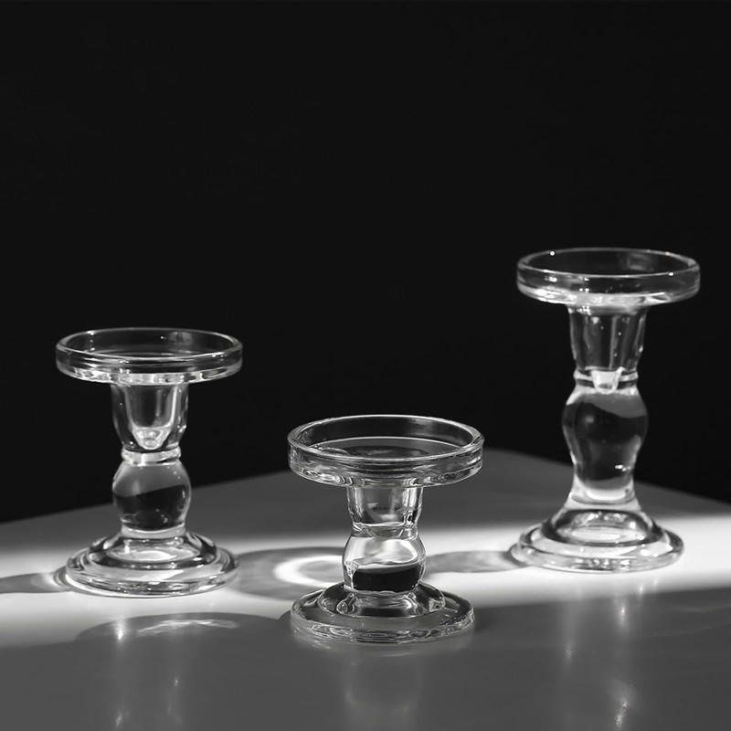 Glass Candle Holders, 3 Pieces Crystal Clear Candlesticks with Elegant