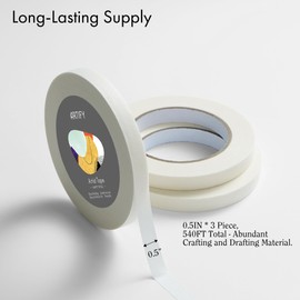 ARTIFY Artist Tape for Drafting Art, 0.5" *3 Pack White Masking Tape for Watercolor Painting Drafting Canvas Framing and All Paper Media, for Craft, Office, School, 540FT Long Total
