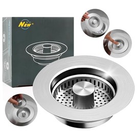 Kitchen Sink Drain Strainer,Stainless Steel 3-in-1 Pop-up Sink Stopper with Sealing Ring, Anti-Clog & Odor-Proof Drain Filter, Fits 3-1/2 Inch Sink Drain Holes, Easy Installation