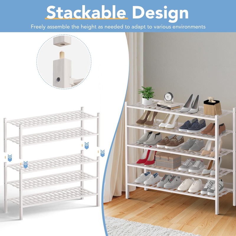 Haddockway Long 2 Tier Bamboo Shoe Rack Storage Organizer, Multifunctional