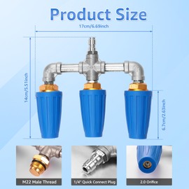 Triple Nozzle Pressure Washer 4000 PSI 3 in 1 Pressure Washer Nozzle with 1/4" Quick Connector 360° Rotating Pressure Washer Tip Time Saving for Cleaning Driveways Walls Decks