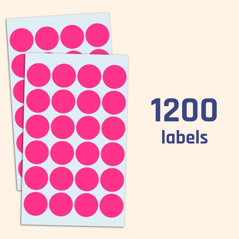 1200 Pack, 1" Round Dot Stickers Circle Labels - Pink