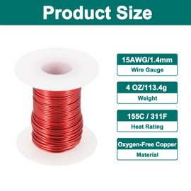 sourcing map 15 AWG Magnet Wire, 15 Gauge Enameled Copper Wires 4 oz Magnetic Coil Wire for Transformer Motor Electric, F Grade 311 Fahrenheit (155 Celsius), Red