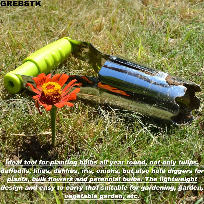 GREBSTK Sturdy Stainless Steel Gardening Bulb Transplanter Tool with Depth