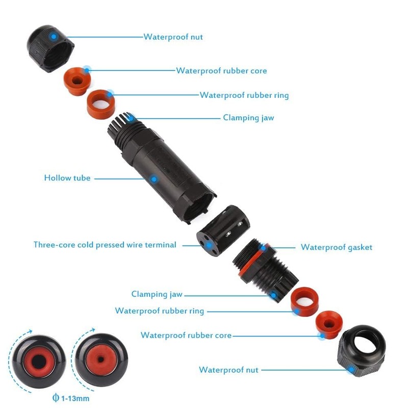 Cable connector, waterproof IP68, connection sleeve, underground cable, 3-pole connection