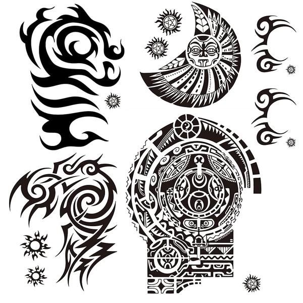 Extra Large Temporary Tattoo Similar The Rock Arm Chest Big Fake Tattoos Sticker, Black Tribal Shark Totem Tattoos, Small Temporary Face Tattoos Set for Men's Rave Party Makeup, 6-Sheet