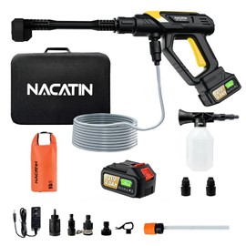 Cordless Portable Washer, 1000PSI Brushless Washer for Car Washing, Patio, Fence, Driveway, Outdoor Cleaning, with 1 Battery, 6 in 1 Nozzle, 6 Meter Hose, Tap Adapter