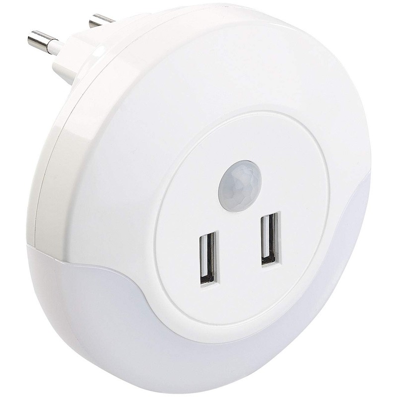 Luminea USB Power Supply: LED Socket Night Light with PIR