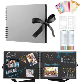 DazSpirit Albums, Fotoalbum Zum Selbstgestalten, 80 Schwarze Seiten Scrapbook DIY Fotobuch Zum Einkleben, Geburtstagsgeschenk, Hochzeitstagsgeschenk, Valentinstagjahrestag Geschenk, Grau